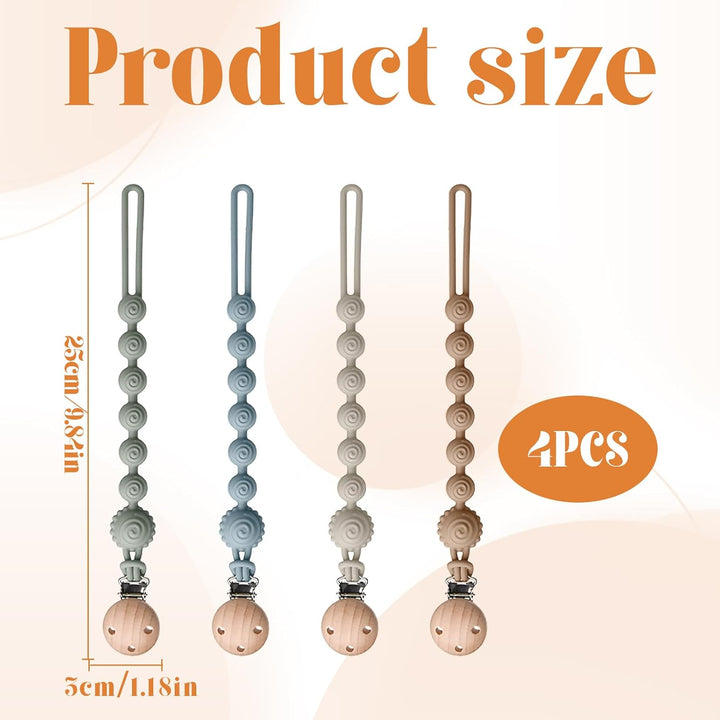 4 PCS Silicone Dummy Clip,Dummy Clip Suitable for Girls and Boys,One Piece Design Pacifier Clips,Portable Dummy Chain BPA Free(4 Colors)