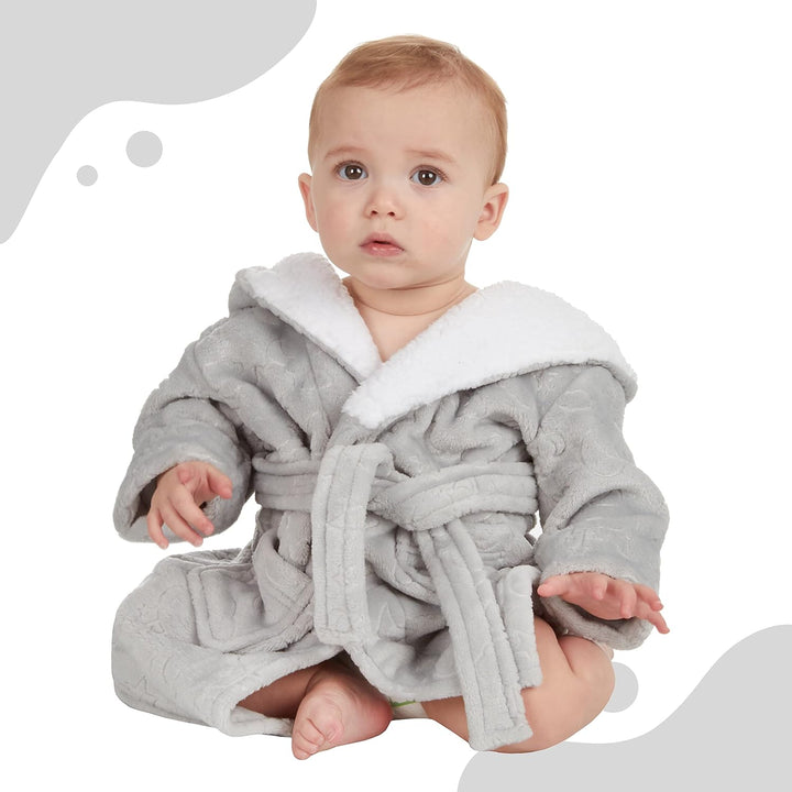 Baby Girls Boys Embossed Moon Stars Sherpa Lined Hood Dressing Gown Size 6-24 Months