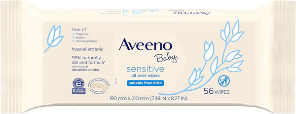 Baby  Baby Sensitive All over Wipes, Hypoallergenic & Fragrance-Free, 6 Pack of 56 Ct, 336Count