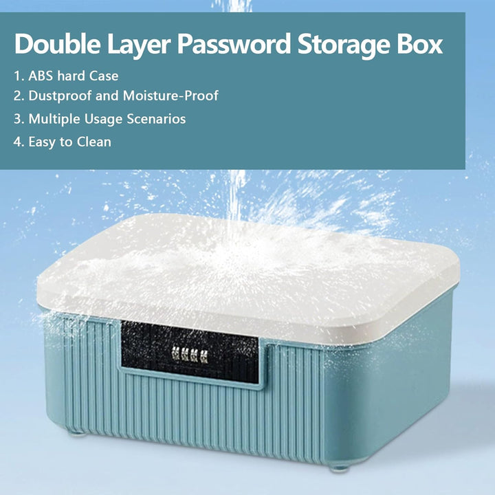 2 Layer Lockable Medicine Storage Box, 26X22X12Cm Medicine Box with Combination Lock, 9L Medicine Organizer Box with Removable Tray, Medication Storage Container for Home,School,Office(Blue)