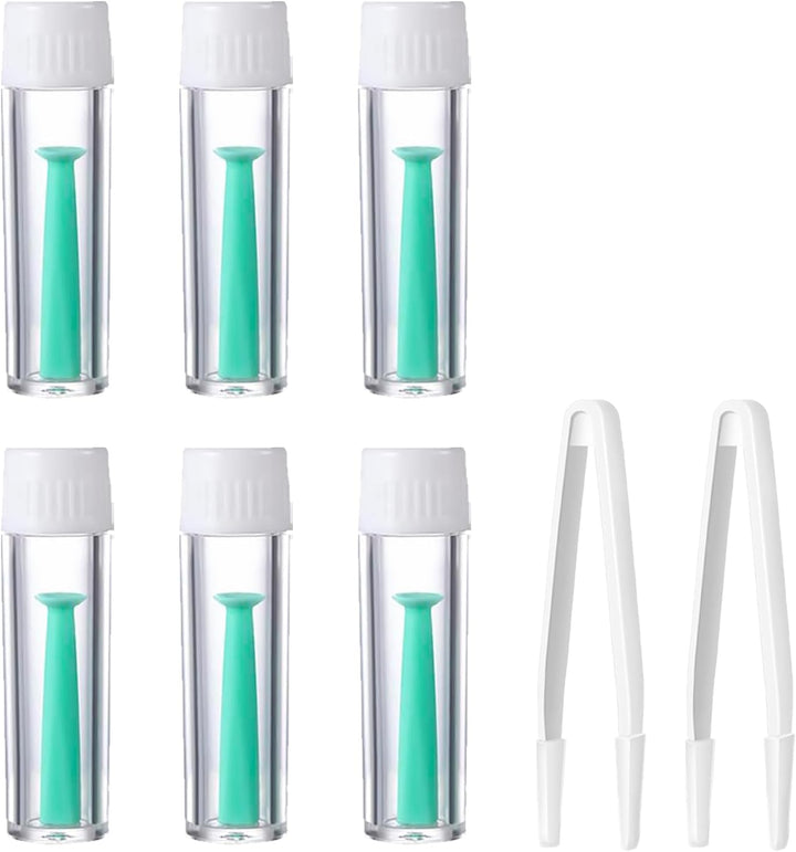 6 Pack Silicone Contact Lens Inserter, Contact Lens Remover with 2 White Tweezers, Hygienic Suction Holder for Soft and Hard Lenses Ideal for Travel and Daily Use Lightweight and Portable Design Green