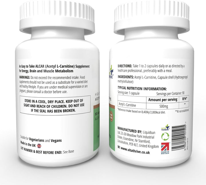 Vitathrive® Acetyl L Carnitine 500Mg – 90 Capsules