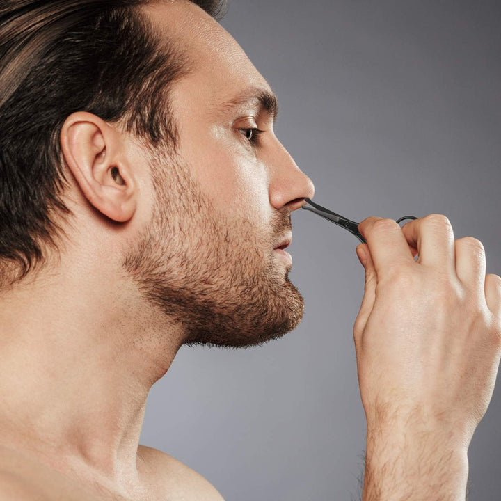 Stainless Steel Nose Scissors for Men, Nose Hair Scissors for Men, for Trimming Facial Hair Ear Hair Eyebrow(Black 8.5Cm)