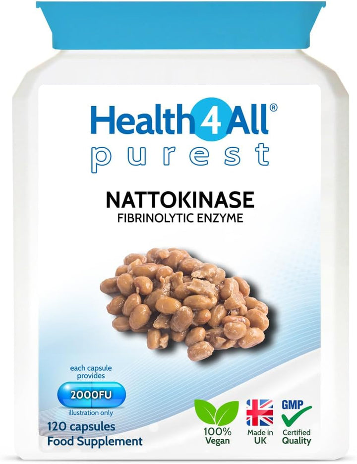 Nattokinase 2000FU per Capsule, 120 Capsules 4 Month Supply, Purest Vegan Protein Enzyme from Japanese Natto, High Strength Cardiovascular Health Support Nattokinase Supplement | Made in UK