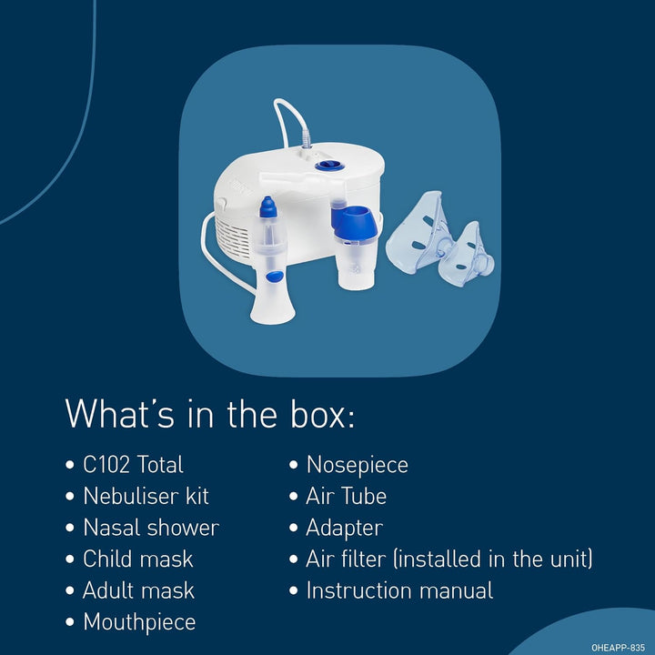 C102 Total 2-In-1 Nebuliser with Nasal Shower - Comprehensive Respiratory Treatment Device for Both Adults and Children, Effective for Managing Respiratory Conditions