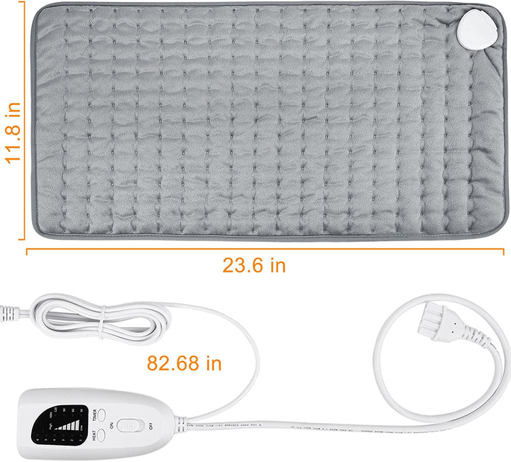 Heating Pad, Electric Heat Pad with Automatic Switch-Off and 6 Temperature Levels Heating Pad for Back Neck Shoulder Belly Heating Technology - Machine Washable. (12" X 24", Silver Gray)