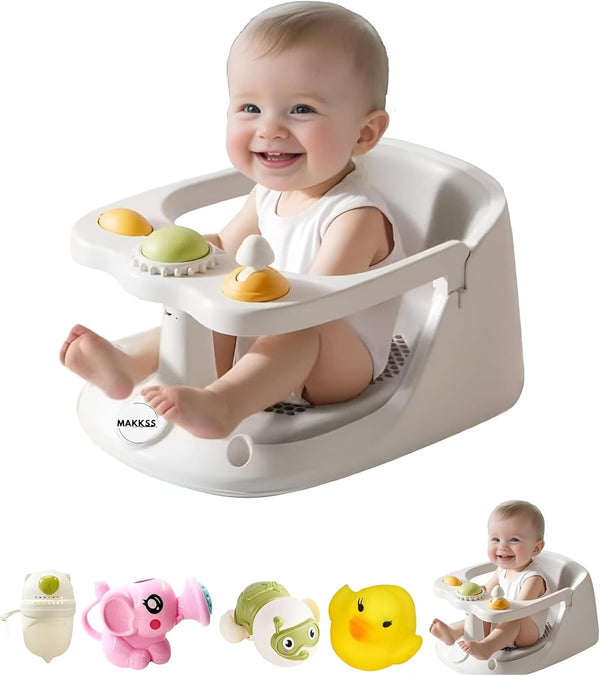 Baby Bath Seat 6 Months + Toddler Bath Seat with Toys, Water Jug & 360° Bath Seat Support | Non-Slip Baby Bathtub Seat