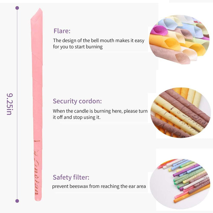 32PCS Ear Wax Candle, Ear Cones Candles, Ear Wax Removal, Organic Non-Toxic Cylinders Fragrance Hollow Cone Candles with 16 Protective Disks(8 Colours)