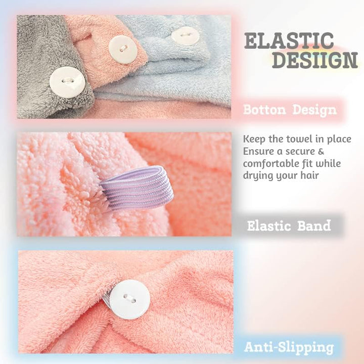 Microfiber Hair Towel Wrap | Super Absorbent Hair Turbans for Quick Dry, Grey