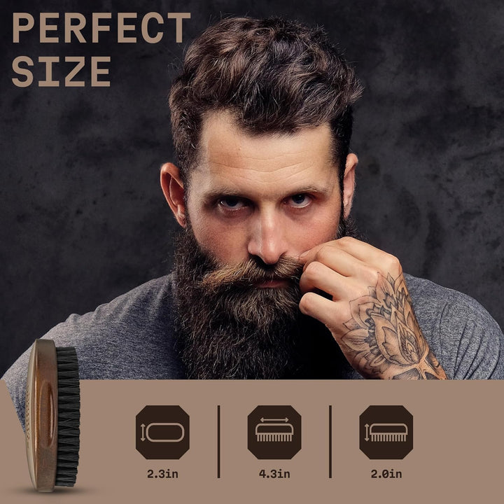 Boar Bristle Beard Brush for Men, Ergonomic Beech Wood Facial Hair Grooming Tool for Beard Care