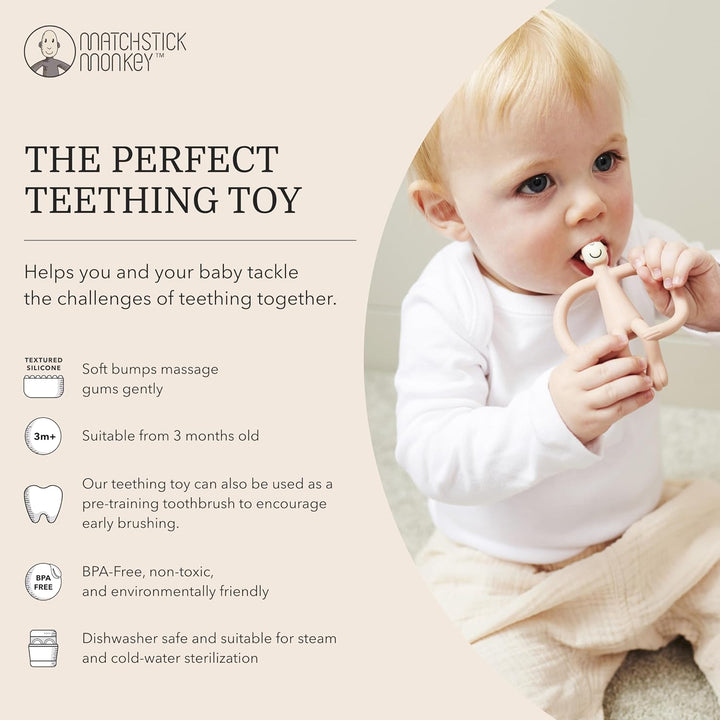 , Original Teether & Gel Applicator, Antimicrobial Silicone Teething Toys for Baby, Easy to Grip, BPA Free, 3 Months Old+, 10.5 Cm, Dusty Pink Monkey