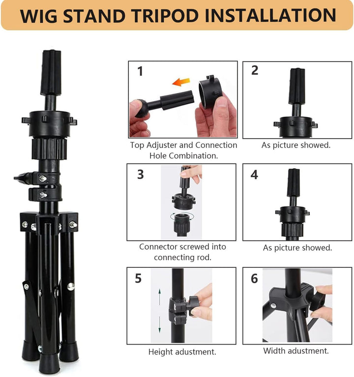 23 Inch Canvas Mannequin Head Block for Wig Making & Display, Tripod Stand with Wig Caps, T & C Pins Set, Bristle Brush