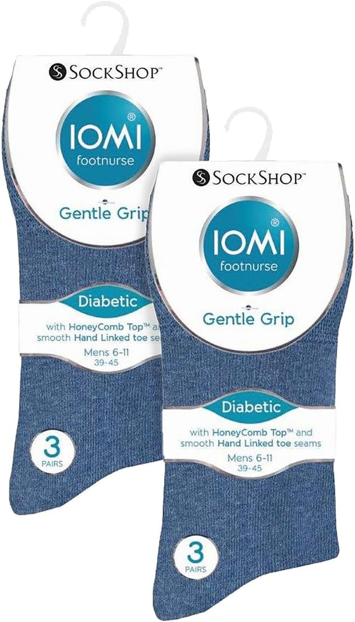 Footnurse | Mens 6-Pack Loose Non-Elastic Diabetic Socks with Hand Linked Toes Seams | 5 Colours