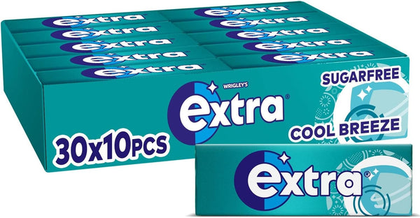 Wrigley'S Extra Chewing Gum, Cool Breeze Mint Flavour, 30 Packs of 10 Pieces, Sugar Free Bulk Pack Gum with Xylitol (300 Pieces)