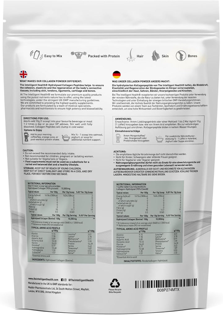 Collagen Powder 450G | Pure Hydrolysed Collagen Peptides Type I & III | 45 Servings, 10G Protein | Grass-Fed Bovine | for Women & Men | Unflavoured, Gluten Free, Keto & Paleo