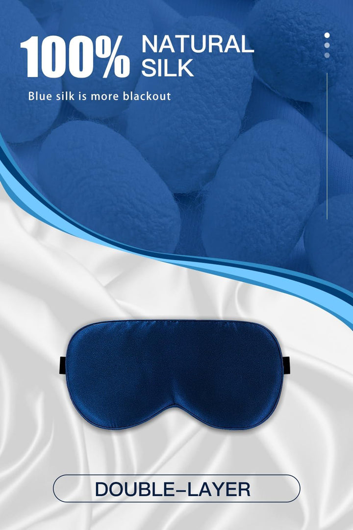Silk Sleep Mask, 22-Momme 100% Pure Mulberry Silk Light-Blocking Eye Mask with Adjustable Strap, Hypoallergenic, Gifts for Women and Men (Blue)