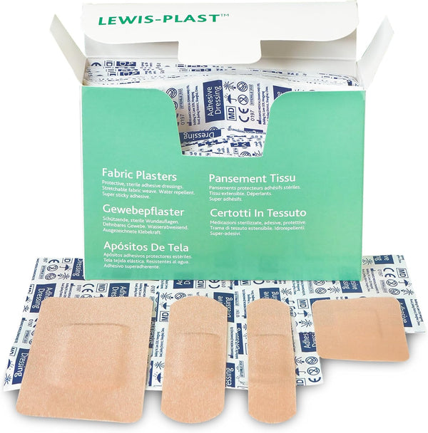 Premium Assorted Breathable Sterile Hypoallergenic Fabric Plasters, Box of 100 First Aid Medical Grade Plaster, Suitable for All Types of Minor Cuts and Grazes