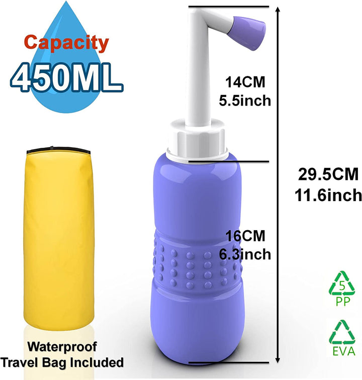 2Pcs-Pack Portable Bidet Sprayer - Easy Bidet Bottle- Travel Bidet - Baby Travel Bathing Kit-Postpartum Perineal Care 450 Ml 15Oz Capacity for Audlt,Baby,Eldery or Cleansing after Birth