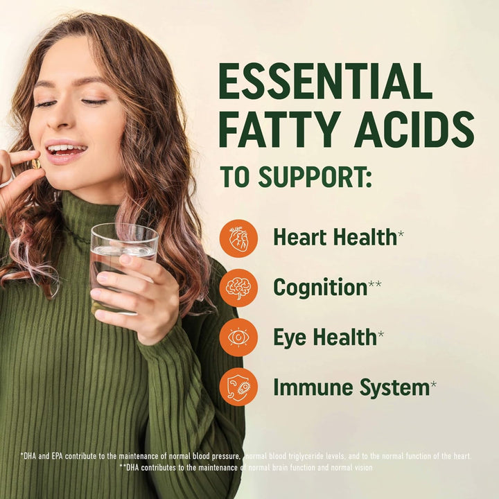 Vegan Omega 3 Algae Oil | Plant Based DHA EPA | Sustainably Sourced, No Carrageenan, Non GMO | Heart, Brain, and Eye Health | Fish Oil Alternative | Algae Omega 3 Supplement | 60 Softgel Capsules