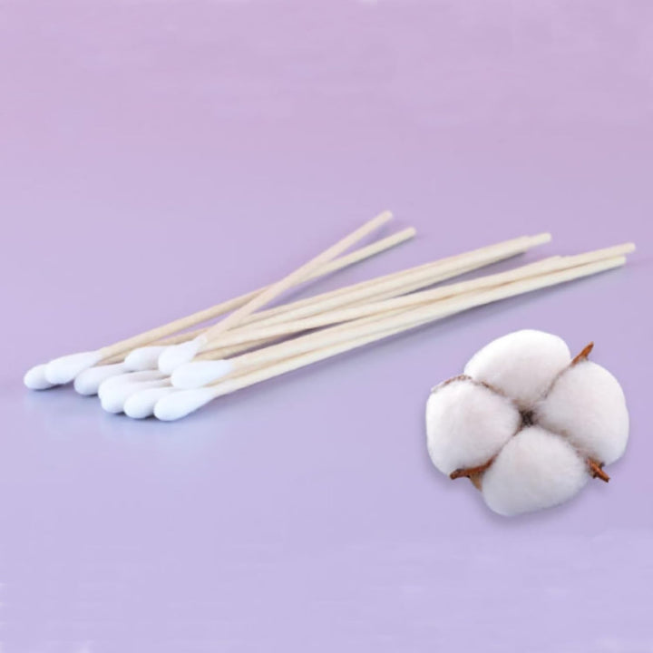 6 Inch Ear Buds, 200 Pcs Long Cotton Swabs Ear Picks with Extra Long Wooden Handle for Ear Wax Cleaning, Beauty, Jewelry, Polishing