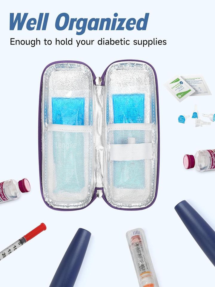 Manjaro Travel Case - Insulin Cooler Travel Case with 2 Ice Packs, Medication Cooler Bag for Fridge, Keep Medicine Cool While Traveling for Diabetic Supplies (Marble Purple)