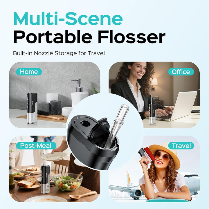 Mini Water Flosser for Travel: Portable Compact Design - Removable Tank for Easy Cleaning - 4 Modes IPX7 Electric Flosser for Braces/Orthodontic/Sensitive Gums On-The-Go Use, Black(T40)