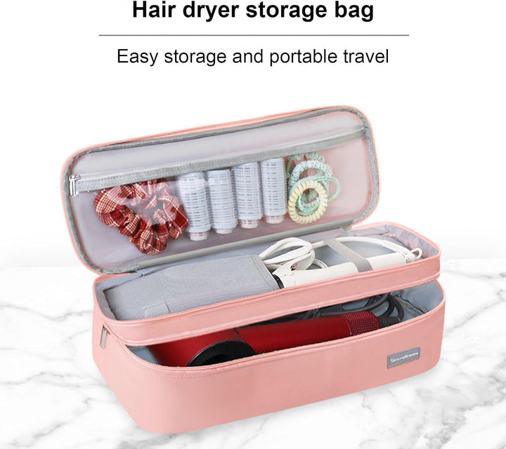 40 * 15 * 14Cm Double Layer Hair Dryer Storage Bag - Hair Straightener Travel Case, Dryer and Straightener Storage Bag, Styler Travel, Styler Storage, Pink