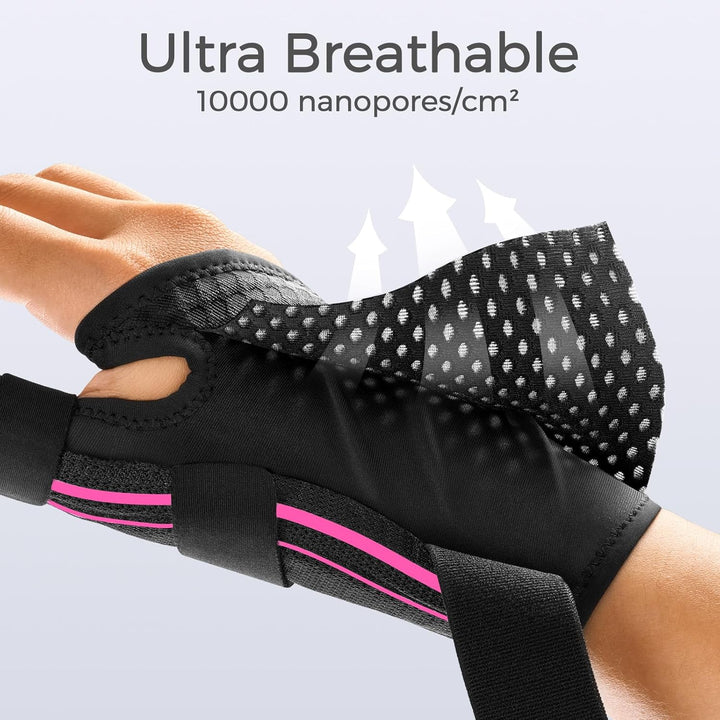 Ergonomical Thumb Support for Arthritis, Breathable and Soft Thumb Splint, Right Hand or Left Hand Thumb Brace for Trigger Thumb,Tendonitis,Sprain.Fit Both Women and Men(S/M Pink/Black)