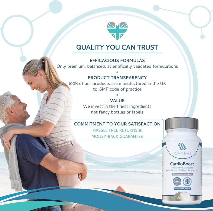 Cardioboost 90 Capsules – a Precise Balance of Coq10, D-Ribose, Acetyl L-Carnitine, B Vitamins & Medium Chain Triglycerides for Normal Heart Function and to Reduce Tiredness & Fatigue