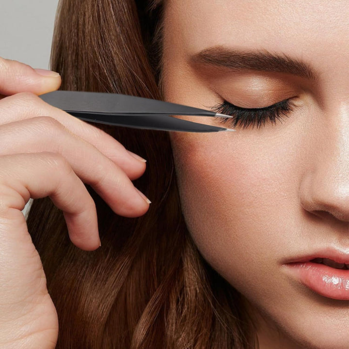 Tweezers Set - Professional Stainless Steel Tweezers for Eyebrows - Great Precision for Facial Hair, Splinter and Ingrown Hair Removal (Black)