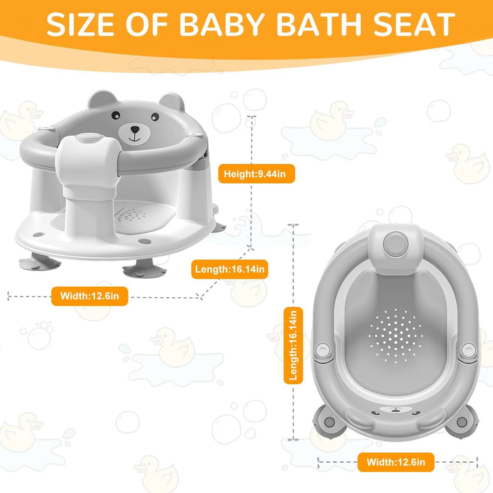 Baby Bath Seat for Babies 6 Months & Up, Toddler Bath Seats for Babies Sitting Up, Non-Slip Infant Bath Tub Chair with 4 Suction Cups & Soft Cushion for Shower (Grey)