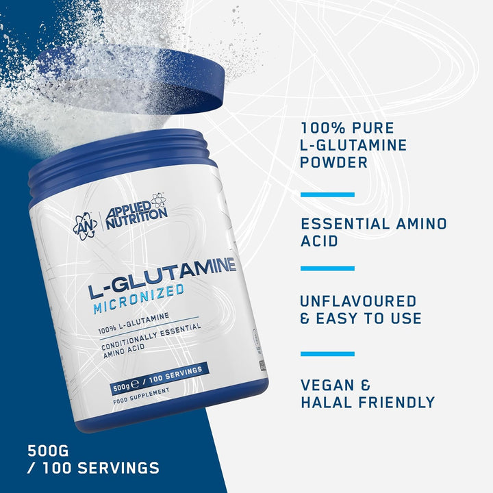 L Glutamine Powder - Amino Acid, Muscle Strength & Recovery, Boosts Immune System, Unflavoured (500G - 100 Servings)