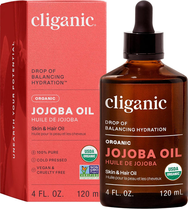 Certified Organic Moisturizing Jojoba Oil 120Ml | 100% Pure Natural Cold Pressed Unrefined, Hexane Free Carrier Oil | for Hair Face & Nails |  90 Days Warranty