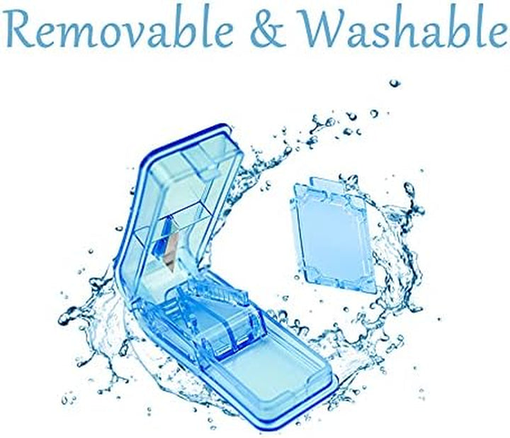 Pill Cutter, Portable Tablet Cutter with Blade and Storage Compartment 2-In-1 Pill Splitter Pill Case Half Quarter for Small or Large Pills Transparent Blue