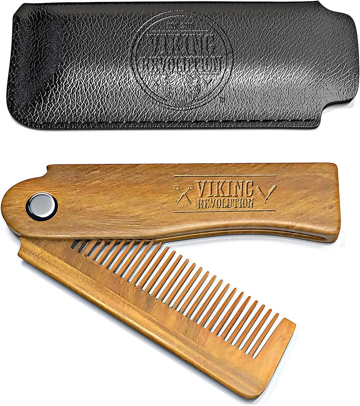 - Folding Beard Comb with Carrying Pouch for Men - All Natural Wooden Beard Comb for Grooming & Combing Hair, Beards and Mustaches - Gifts for Men