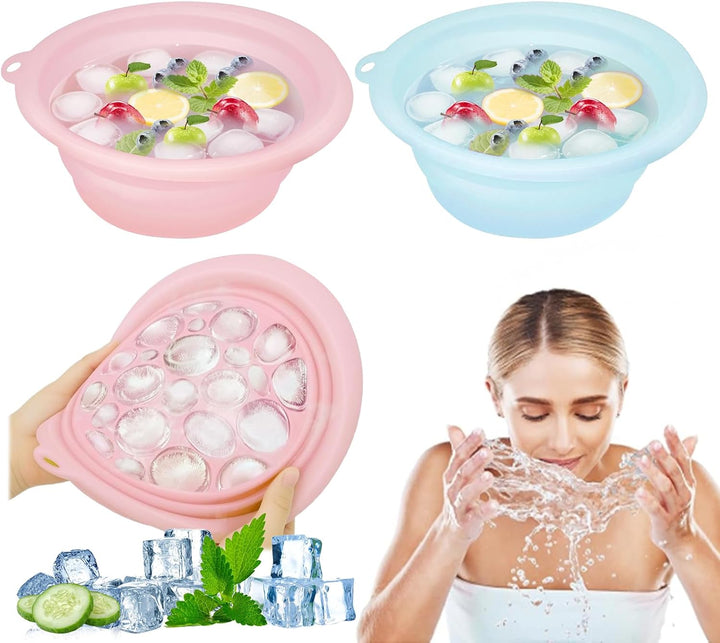 2PCS Face Ice Bowl, Ice Bowl for Face Bath, Foldable Portable Wash Basin with Built-In Icetray, Quick Cooling for Puffiness Relief, Soothe Skin, Bathroom Accessories, Facial Bowls for Home Travel Use