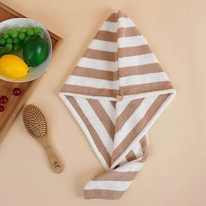 Thicken Hair Towel Wrap - Super Soft, Fast Drying Turbans for Long, Thick, Curly Hair - anti Frizz Wrap with Elastic Strap (Brown)