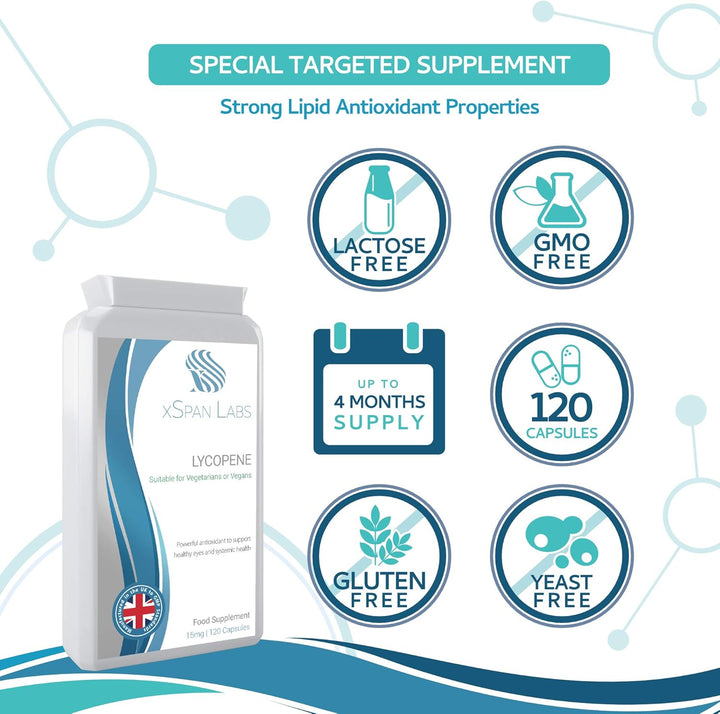 Lycopene 15Mg, 120 Capsules – Special Targeted Release Antioxidant Supplement Support for Healthy Eye Function, Cardiovascular and Prostate Health – UK Made