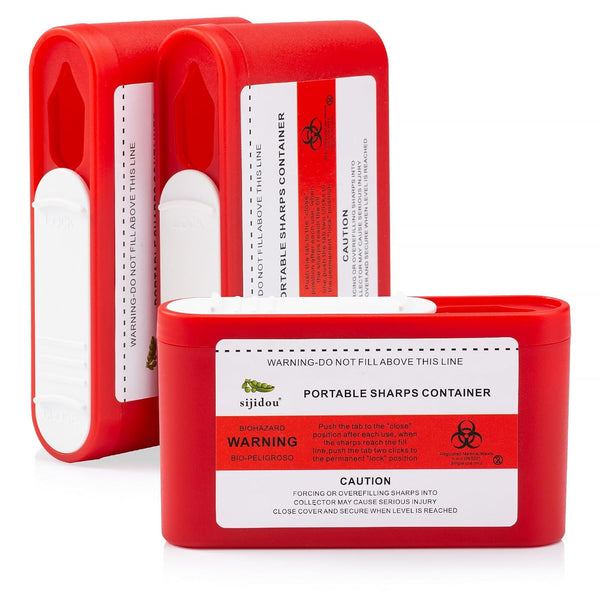 Small Portable Sharps Container for Insulin Needle Disposal | 3 Pack Travel-Friendly Sharps Box for Diabetics and Medical Sharps (3)