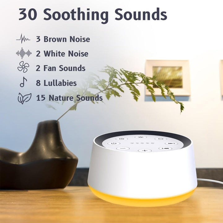 White Noise Machine Sound Machine with 30 Soothing Sounds for Sleeping 12 Colors Night Light Plug in Brown Noise Machine Adults Baby Kids Sleep Machine Memory Function 36 Volume Level 5 Timer for Home