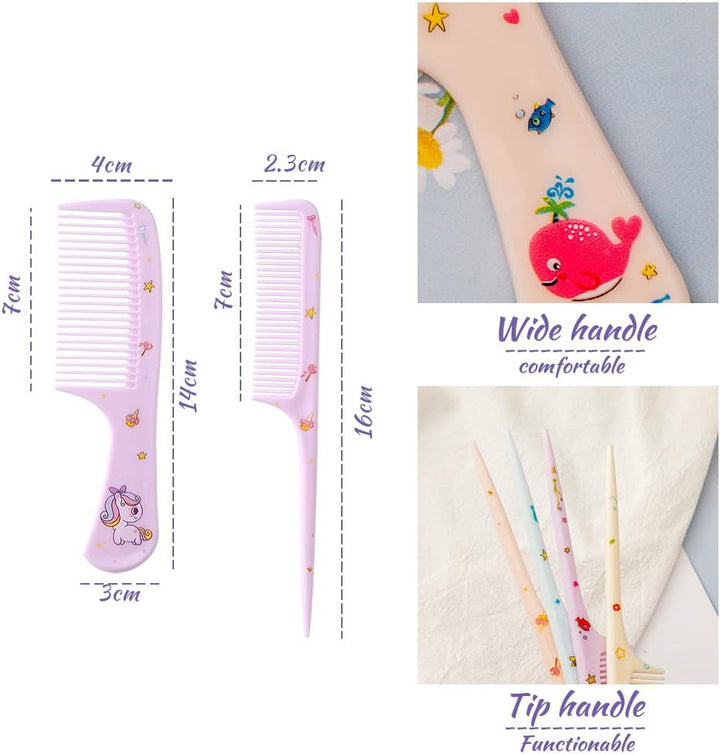 4Pcs Kids Hair Brush Set for Girls Boys - Toddler Hair Combs Wide Tooth Rat Tail Hair Styling Brushes Baby Comb Kit for Children Curly Straight Long Hair, Purple + Yellow