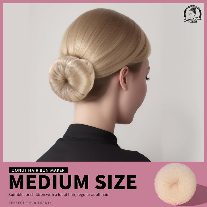 Hair Bun Shaper Set, 4 Size Beige Donut Bun Maker + 20 Golden Bobby Pins for Blonde, Chignon Bun Maker Hair Ring Style Accessories for Dancer Ballet Girls Extra-Large, Large, Medium, Small
