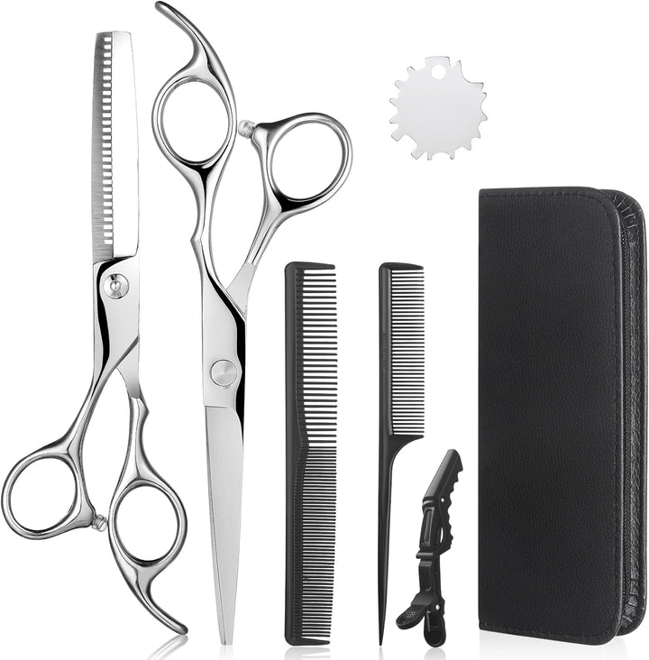 Hairdressing Scissors Thinning Scissors Set - 6.0 Inch + Presentation Case/Box + Black Comb + Thinning Hair Comb + Black Hair Clip