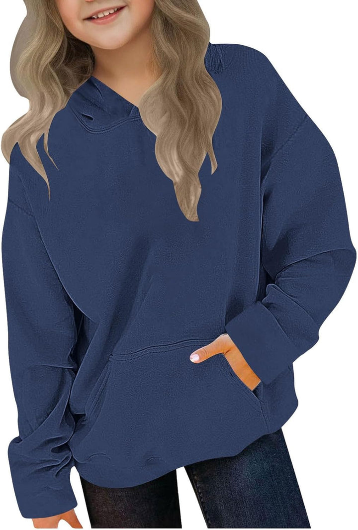 Girls Fleece Hooded Sweatshirt Warm Thickened Pullover with Cuffed Sleeves for Toddler and Big Kids Casual Outerwear