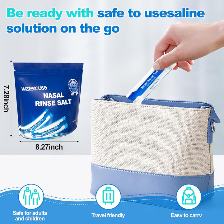 120 Saline Packets for Neti Pots, Nasal Irrigation System with Sinus Relief, Individually Wrapped Salt Packets for Nasal Wash and Squeeze Bottle
