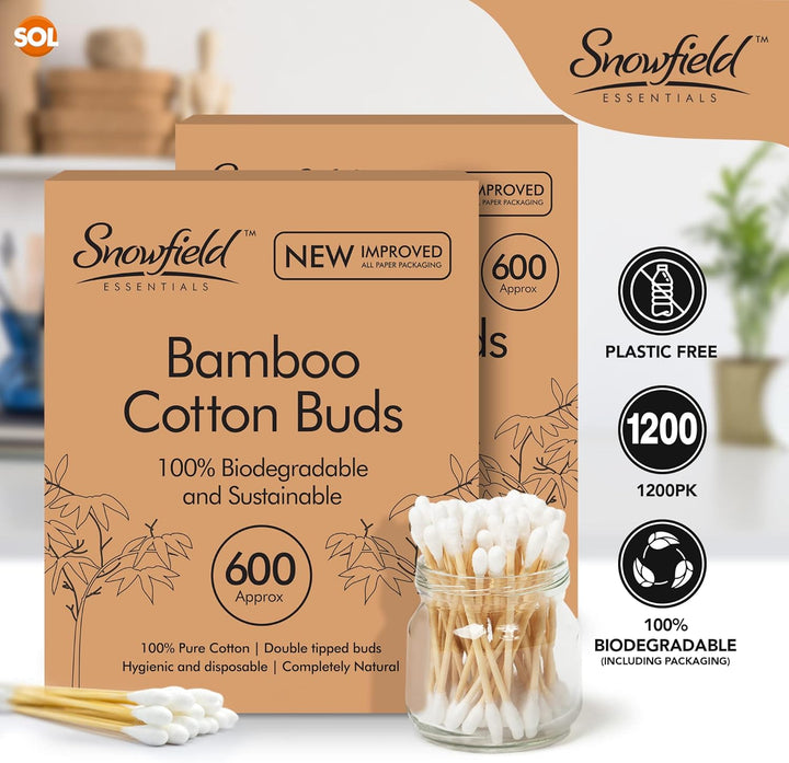 1,200Pcs Bamboo Cotton Buds for Ear Cleaning - Multipurpose Wool Bud for Makeup Application - Bamboo Handle Cotton Swabs for Baby Care, Craft Use, Personal Hygiene, Precision Cleaning 7.25Cm Sticks
