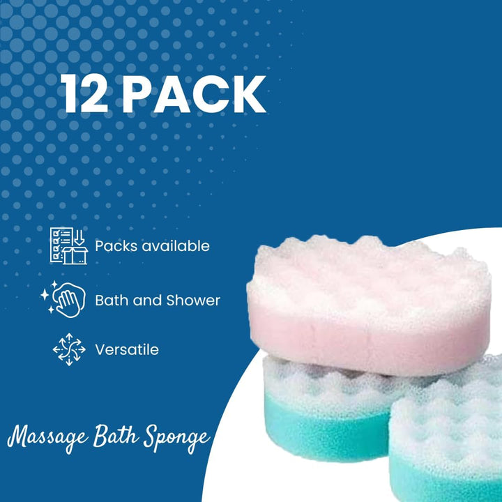 Pack of 12 Massage Sponges for Men and Women - Exfoliating Bath Sponge for Adults and Kids - Perfect for Body Scrubbing in the Shower