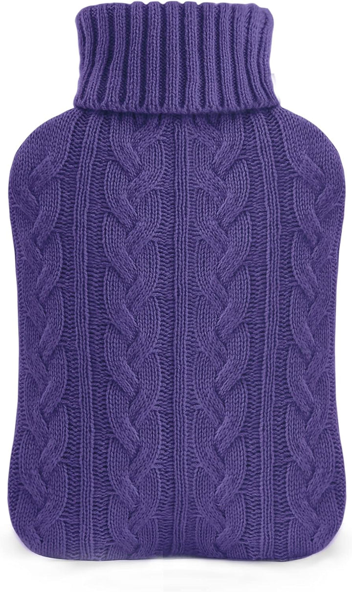 Hot Water Bottle with Knitted Cover, 2L Hot Water Bag for Hot and Cold Compress, Hand Feet Warmer, Neck and Shoulder Pain Relief, Gray