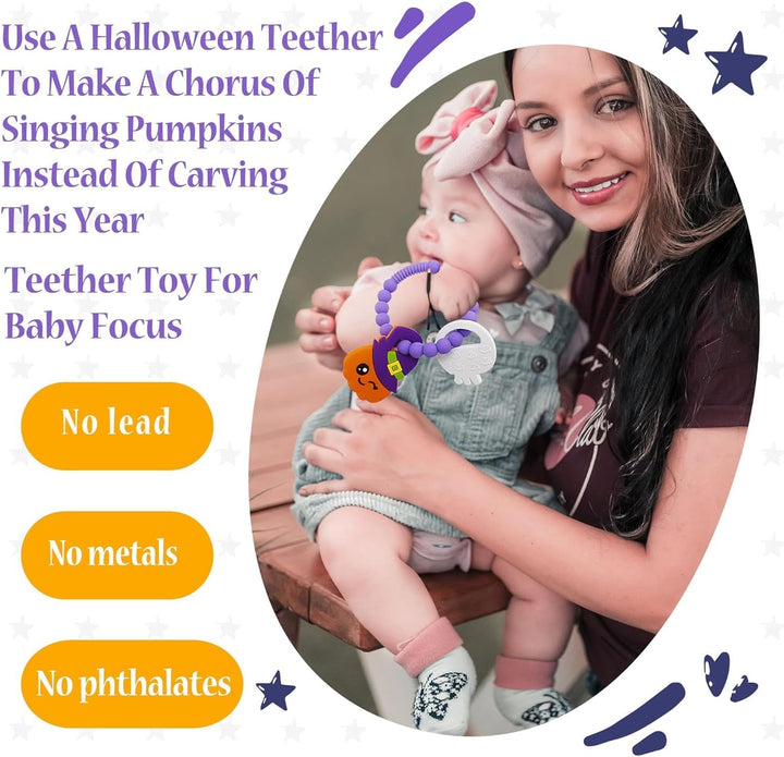 Pumpkin Teethers Cute Ghouls Ring Teethers Silicone Baby Teether,Girl or Boy Halloween Teethers,Nightmare before Halloween Gifts