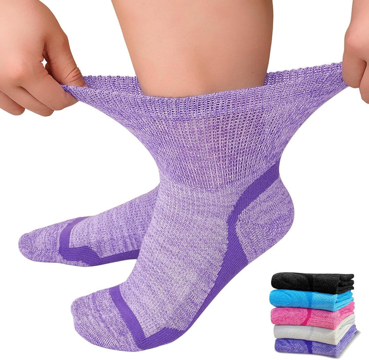 Diabetic Socks Bamboo for Women: Extra Wide Soft Top Ankle Socks for Swollen Feet Seamless Toe Hospital with Gentle Grips Non-Elastic Loose Fitting Edema Sock